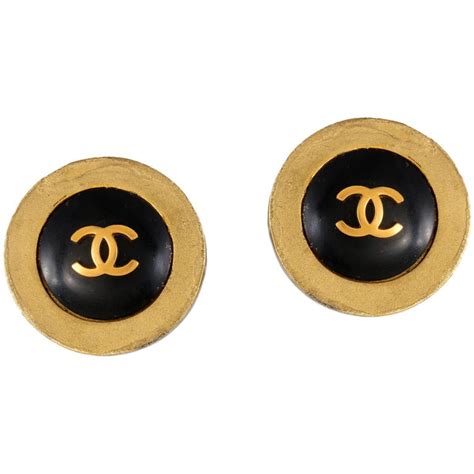 vintage chanel black button cc earrings|Chanel clip on earrings vintage.